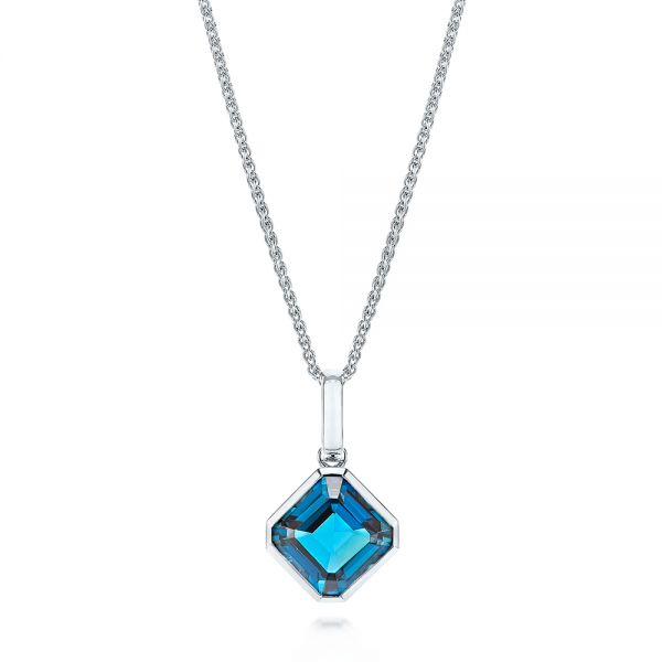 18k White Gold 18k White Gold London Blue Topaz Pendant - Three-Quarter View -  106586