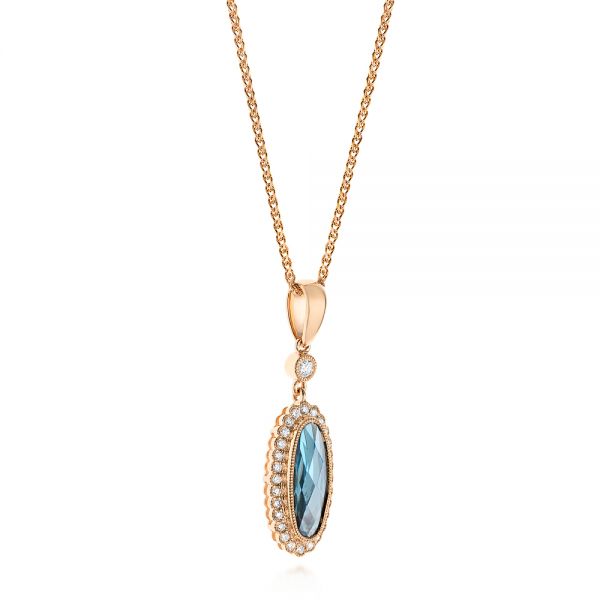 14k Rose Gold 14k Rose Gold London Blue Topaz And Diamond Halo Pendant - Flat View -  103415 - Thumbnail