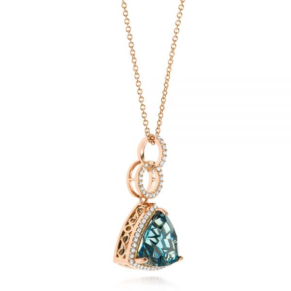 14k Rose Gold London Blue Topaz And Diamond Pendant - Flat View -  103616 - Thumbnail
