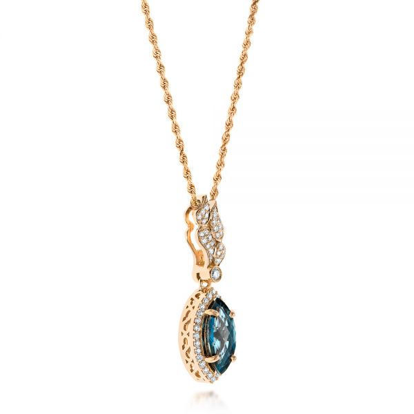 14k Rose Gold London Blue Topaz And Diamond Pendant - Flat View - 103776