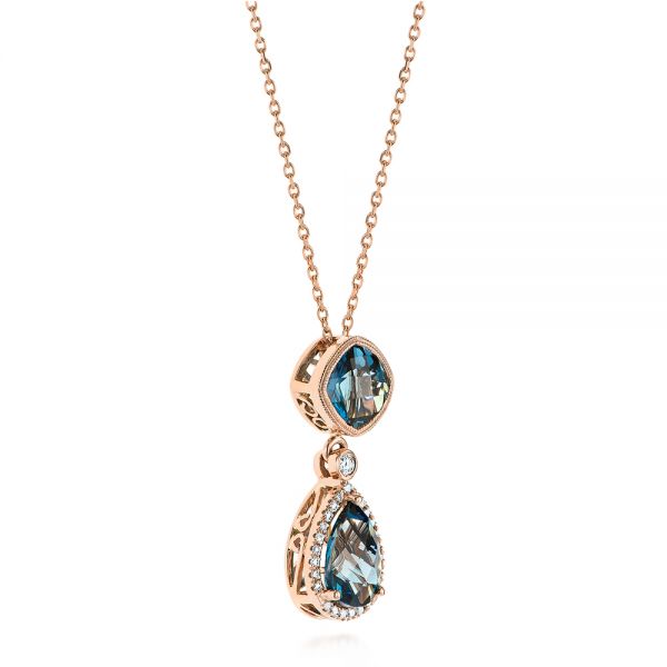 18k Rose Gold 18k Rose Gold London Blue Topaz And Diamond Pendant - Flat View -  105000