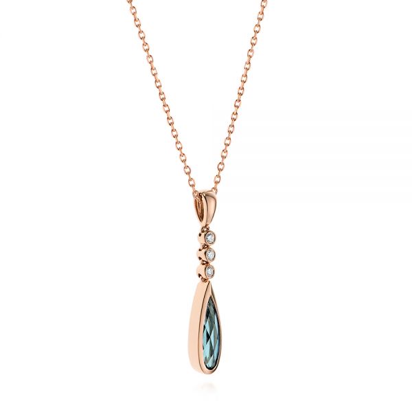 14k Rose Gold London Blue Topaz And Diamond Pendant - Flat View -  105398