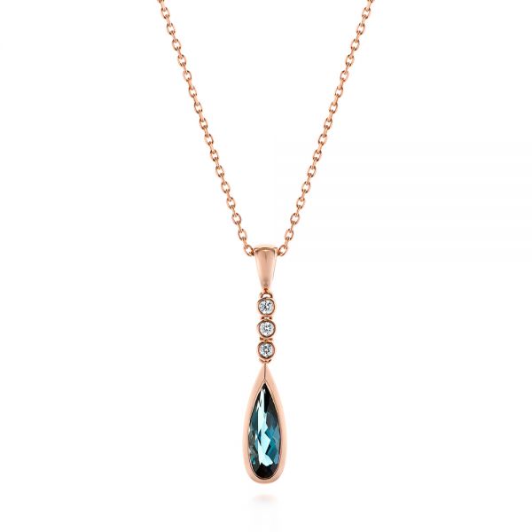 14k Rose Gold London Blue Topaz And Diamond Pendant - Three-Quarter View -  105398