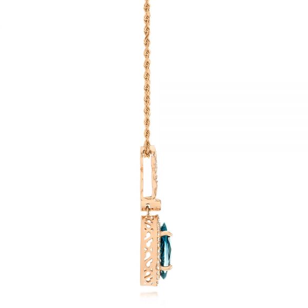 14k Rose Gold London Blue Topaz And Diamond Pendant - Side View - 103776