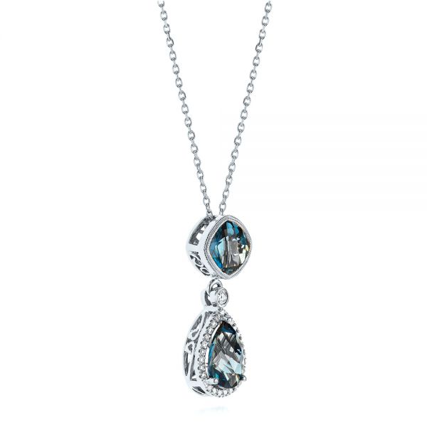 14k White Gold 14k White Gold London Blue Topaz And Diamond Pendant - Flat View - 105000