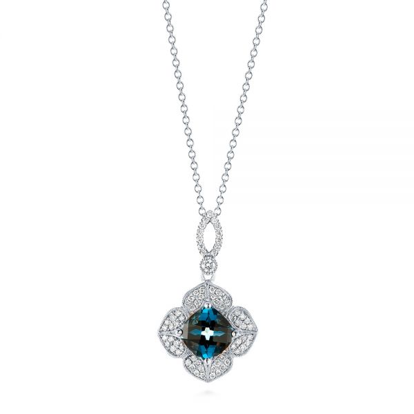  Platinum Platinum London Blue Topaz And Diamond Pendant - Three-Quarter View -  103748