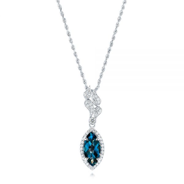  Platinum Platinum London Blue Topaz And Diamond Pendant - Three-Quarter View -  103776