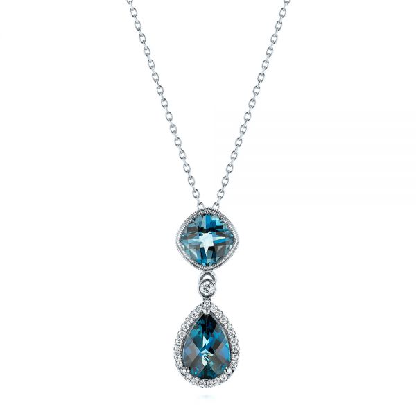 18k White Gold 18k White Gold London Blue Topaz And Diamond Pendant - Three-Quarter View -  105000