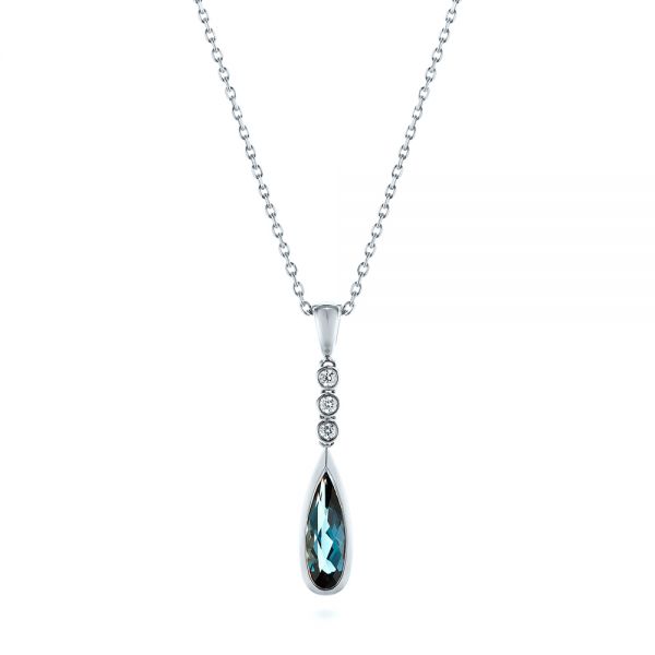 14k White Gold 14k White Gold London Blue Topaz And Diamond Pendant - Three-Quarter View -  105398