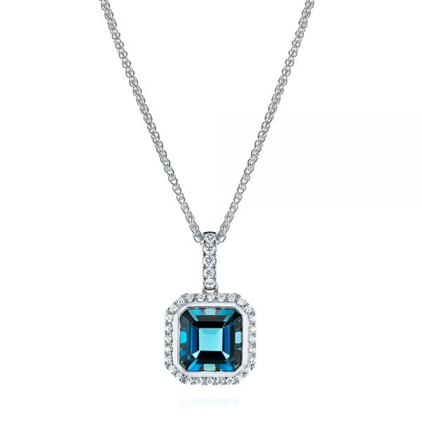 18k White Gold 18k White Gold London Blue Topaz And Diamond Pendant - Three-Quarter View -  105441