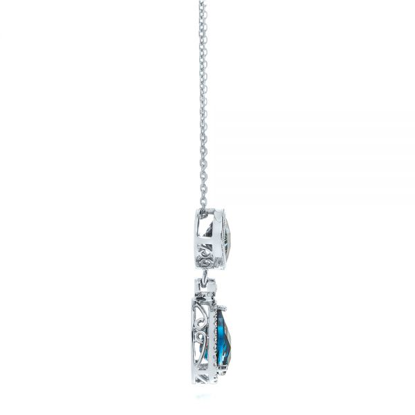 18k White Gold 18k White Gold London Blue Topaz And Diamond Pendant - Side View -  105000