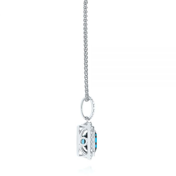 18k White Gold 18k White Gold London Blue Topaz And Diamond Pendant - Side View -  105441