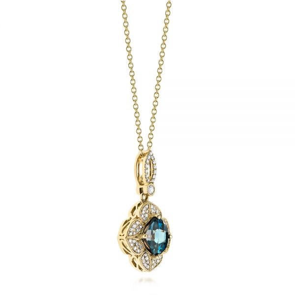 18k Yellow Gold 18k Yellow Gold London Blue Topaz And Diamond Pendant - Flat View -  103748