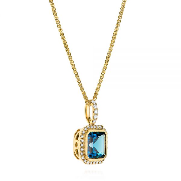 14k Yellow Gold London Blue Topaz And Diamond Pendant - Flat View -  105441