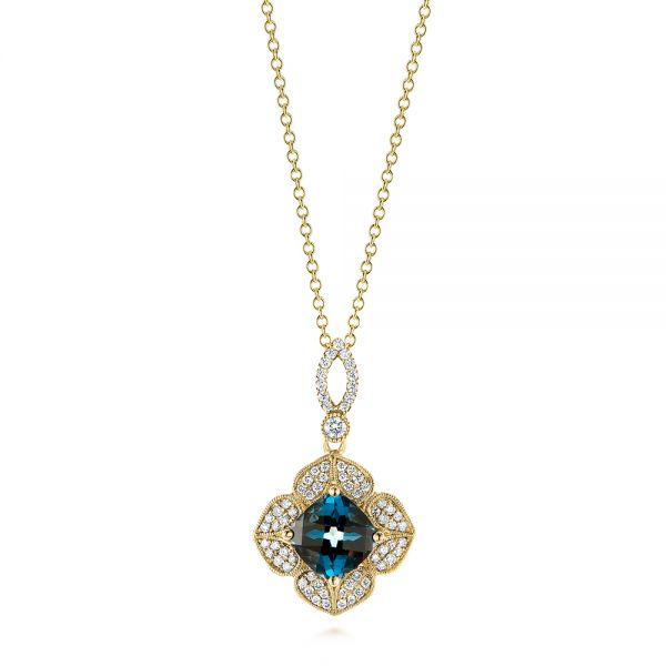 14k Yellow Gold 14k Yellow Gold London Blue Topaz And Diamond Pendant - Three-Quarter View -  103748