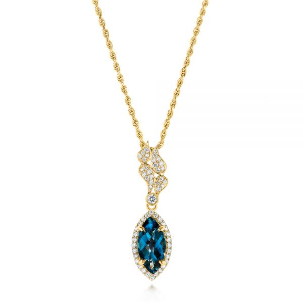 14k Yellow Gold 14k Yellow Gold London Blue Topaz And Diamond Pendant - Three-Quarter View -  103776