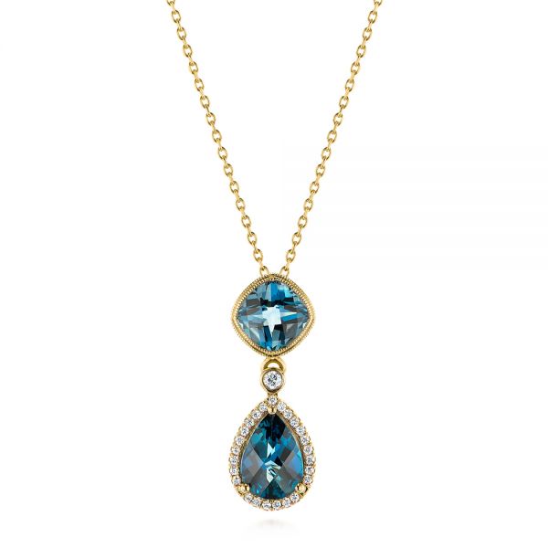 14k Yellow Gold 14k Yellow Gold London Blue Topaz And Diamond Pendant - Three-Quarter View -  105000