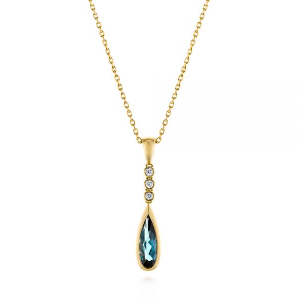 14k Yellow Gold 14k Yellow Gold London Blue Topaz And Diamond Pendant - Three-Quarter View -  105398