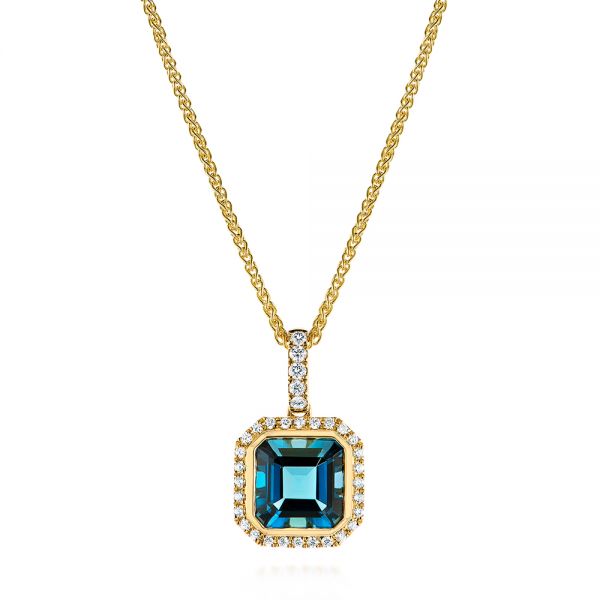 14k Yellow Gold London Blue Topaz And Diamond Pendant - Three-Quarter View -  105441