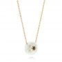 14k Yellow Gold Lotus Fresh Water Carved Pearl And Blue Sapphire Pendant - Flat View -  103245 - Thumbnail