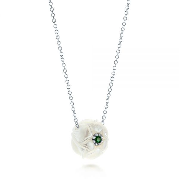 Platinum Platinum Lotus Fresh Water Carved Pearl And Emerald Pendant - Flat View - 103244