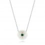 18k White Gold 18k White Gold Lotus Fresh Water Carved Pearl And Emerald Pendant - Three-Quarter View -  103244 - Thumbnail