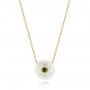 14k Yellow Gold Lotus Fresh Water Carved Pearl And Emerald Pendant - Three-Quarter View -  103244 - Thumbnail