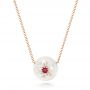 14k Rose Gold Lotus Fresh Water Carved Pearl And Ruby Pendant