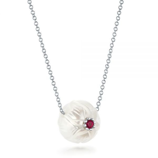  Platinum Platinum Lotus Fresh Water Carved Pearl And Ruby Pendant - Flat View -  102591