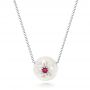  Platinum Platinum Lotus Fresh Water Carved Pearl And Ruby Pendant - Three-Quarter View -  102591 - Thumbnail