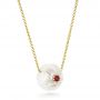 14k Yellow Gold Lotus Fresh Water Carved Pearl And Ruby Pendant - Flat View -  102591 - Thumbnail