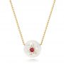 18k Yellow Gold 18k Yellow Gold Lotus Fresh Water Carved Pearl And Ruby Pendant - Three-Quarter View -  102591 - Thumbnail
