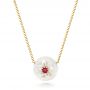 14k Yellow Gold Lotus Fresh Water Carved Pearl And Ruby Pendant - Three-Quarter View -  102591 - Thumbnail