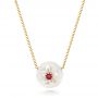 18k Yellow Gold Lotus Fresh Water Carved Pearl And Ruby Pendant