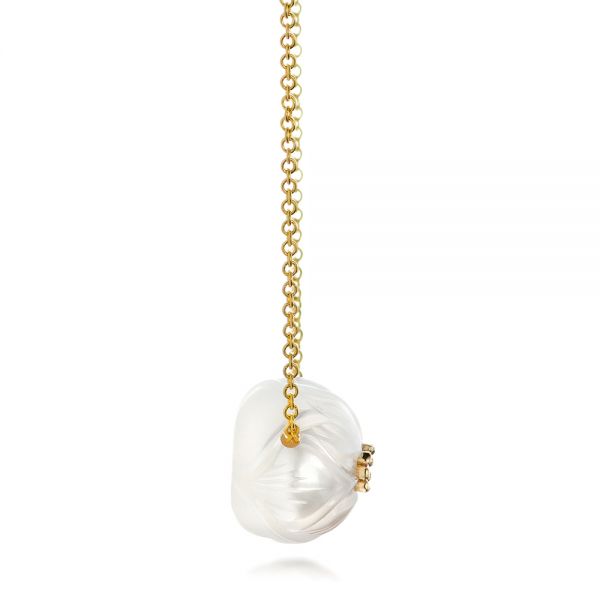 14k Yellow Gold Lotus Fresh Water Carved Pearl And Ruby Pendant - Side View - 102591