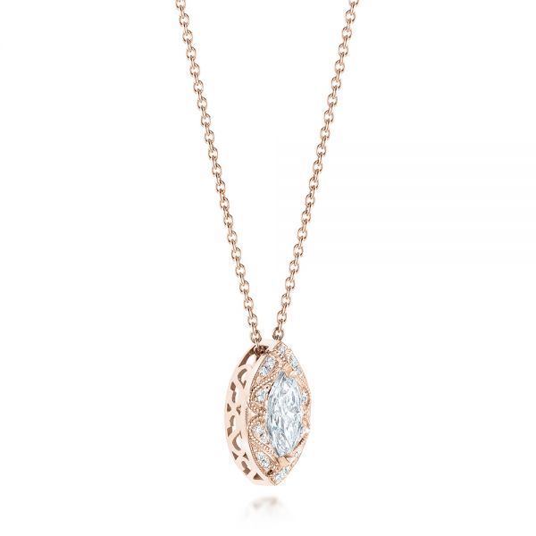 14k Rose Gold 14k Rose Gold Marquise Diamond Halo Pendant - Flat View - 103292