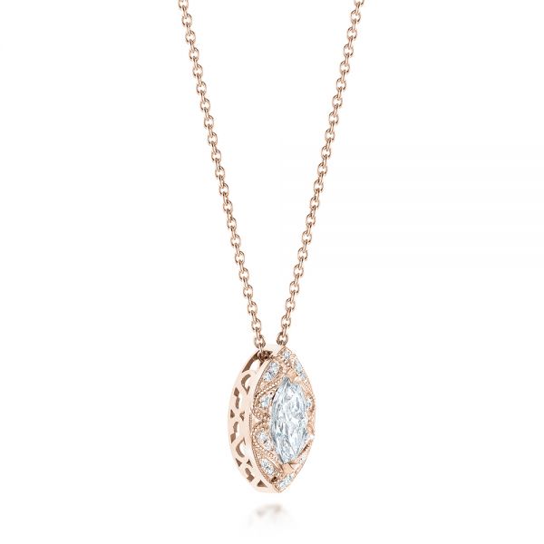 18k Rose Gold 18k Rose Gold Marquise Diamond Halo Pendant - Flat View -  103292