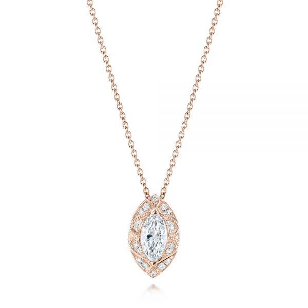 14k Rose Gold 14k Rose Gold Marquise Diamond Halo Pendant - Three-Quarter View - 103292