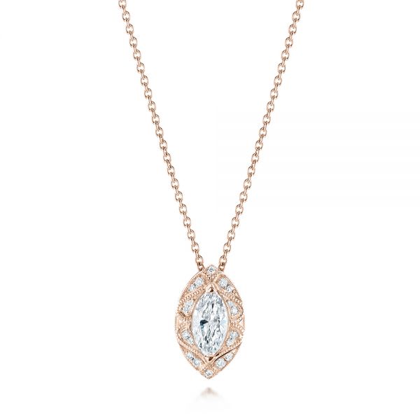 14k Rose Gold 14k Rose Gold Marquise Diamond Halo Pendant - Three-Quarter View -  103292