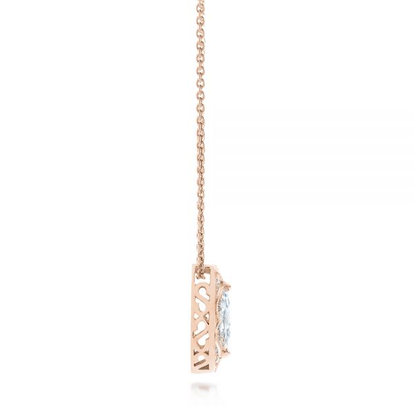 14k Rose Gold 14k Rose Gold Marquise Diamond Halo Pendant - Side View - 103292