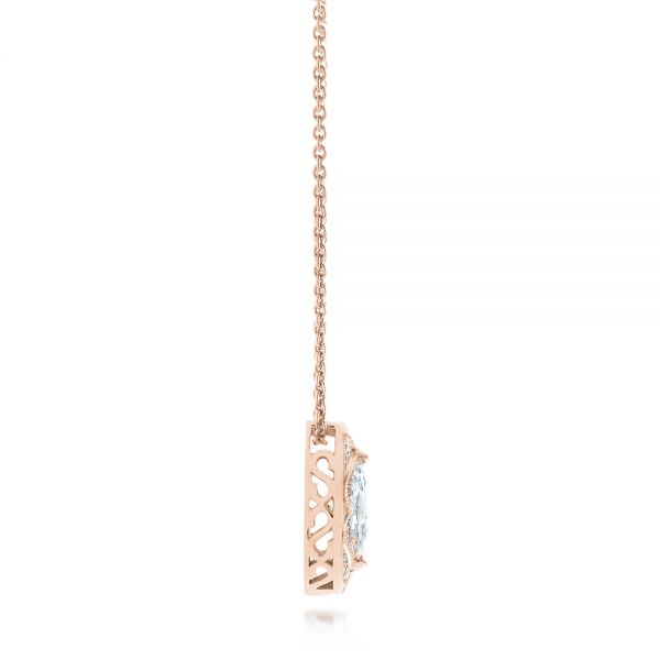 18k Rose Gold 18k Rose Gold Marquise Diamond Halo Pendant - Side View -  103292