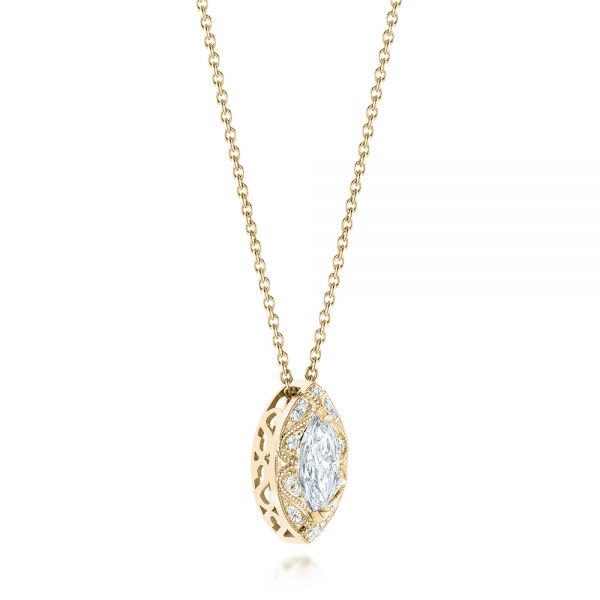 14k Yellow Gold 14k Yellow Gold Marquise Diamond Halo Pendant - Flat View - 103292