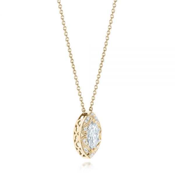 18k Yellow Gold 18k Yellow Gold Marquise Diamond Halo Pendant - Flat View -  103292