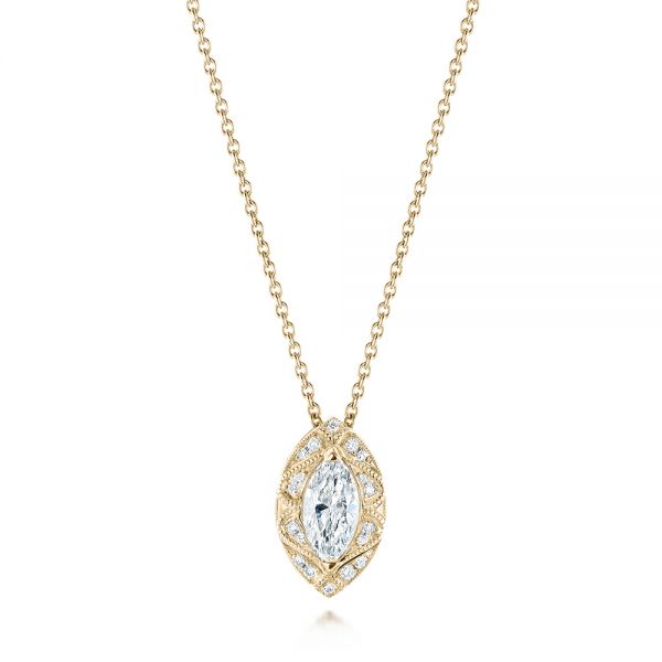 14k Yellow Gold 14k Yellow Gold Marquise Diamond Halo Pendant - Three-Quarter View - 103292