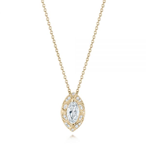 14k Yellow Gold 14k Yellow Gold Marquise Diamond Halo Pendant - Three-Quarter View -  103292