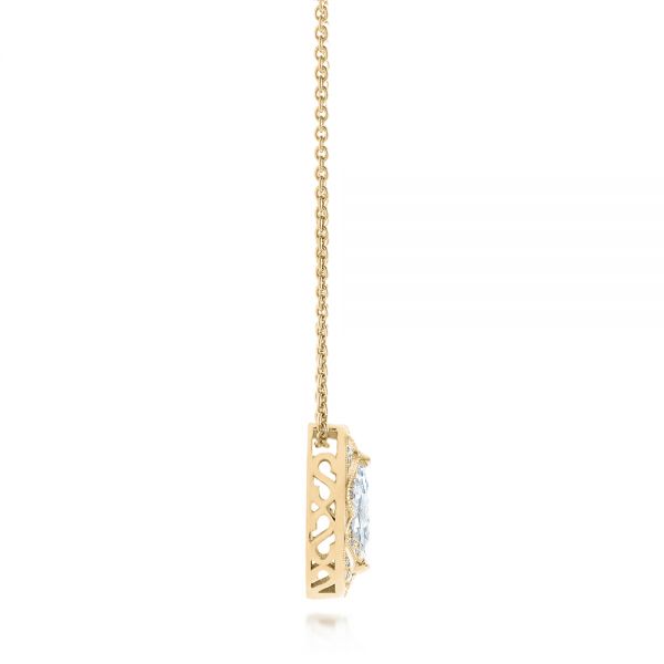 14k Yellow Gold 14k Yellow Gold Marquise Diamond Halo Pendant - Side View - 103292