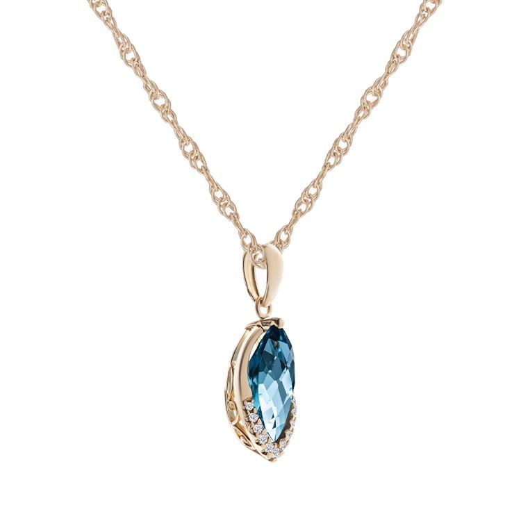 Marquise London Blue Topaz and Diamond Necklace - front perspective