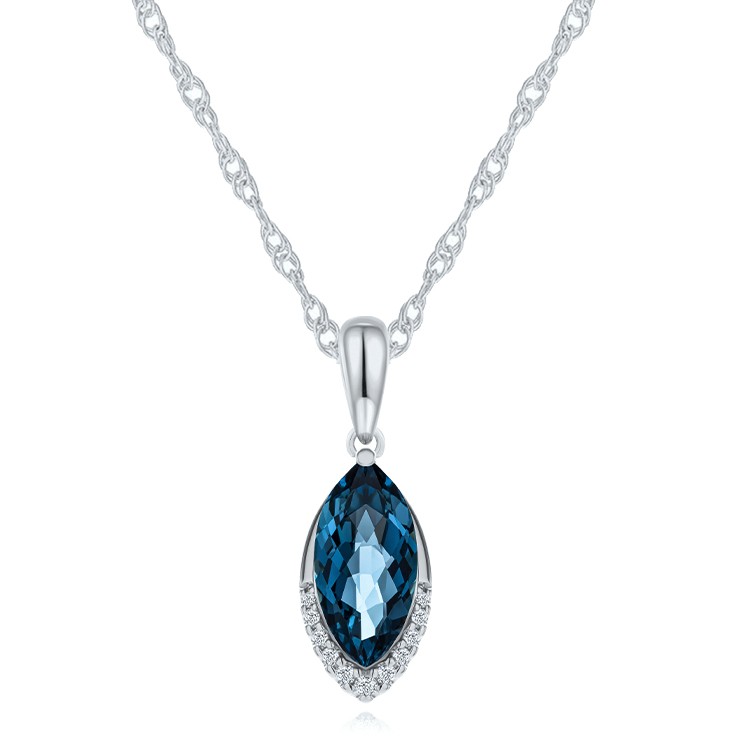 Marquise London Blue Topaz and Diamond Necklace - Three-quarter view