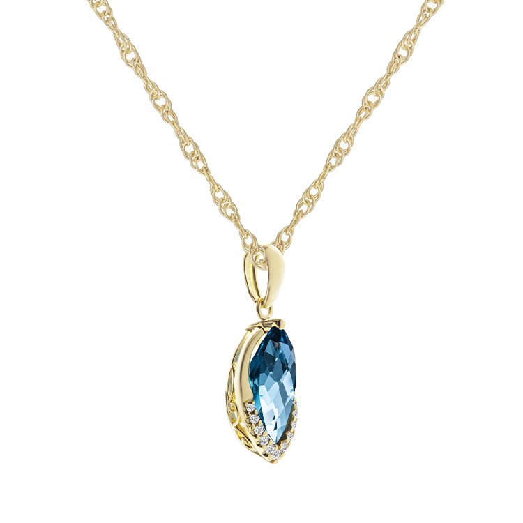 Marquise London Blue Topaz and Diamond Necklace - front perspective