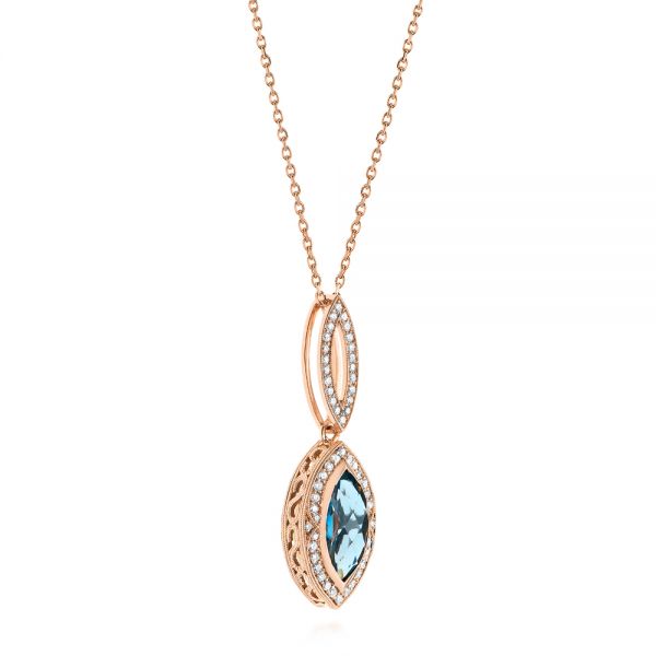 14k Rose Gold Marquise London Blue Topaz And Diamond Pendant - Flat View -  104993